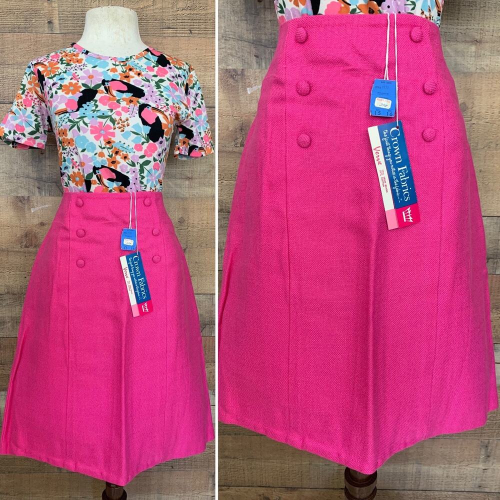Vintage 1960s 1970s NOS Mod Hot Pink Woven Pencil Skirt Size M